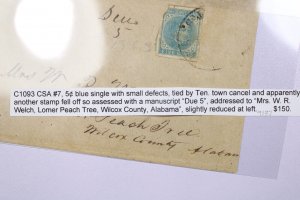 CSA - 186x Tenn. Town Cancel / 5c DUE / Stamp Fell Off (During Period) - L38867