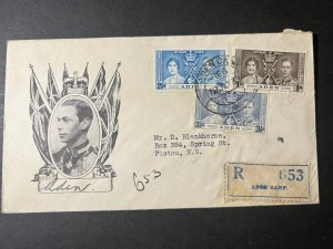 1937 Registered Aden British Commonwealth Cover Aden Camp to Pictou NS Canada