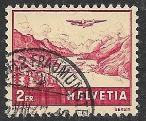 SWITZERLAND 1941 2fr AIRMAIL Scott No. C33 VFU