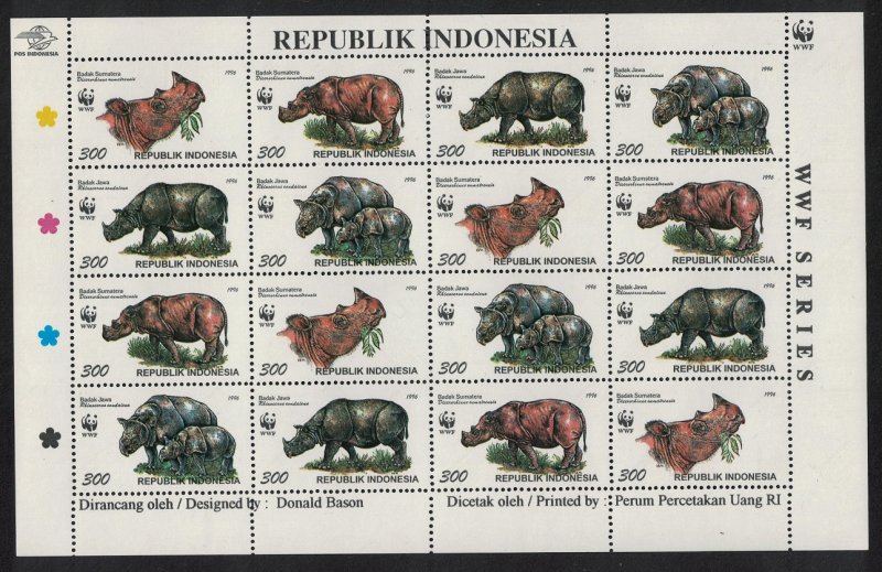 Indonesia WWF Rhinoceros Sheetlet of 4 sets 1996 MNH SC#1673 a-d