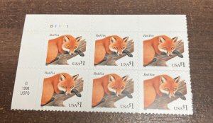 KAPPYSTAMPS UNITED STATES #3036  1998 RED FOX PLATE BLOCK OF SIX MINT NH  DV43