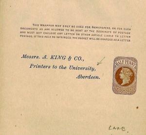 GB SCOTLAND *Aberdeen University* Postal Stationery Printers 1880s QV Cover CR58