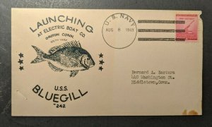 1943 USS Bluegill Launching Submarine Navy Cover US Navy Cancel