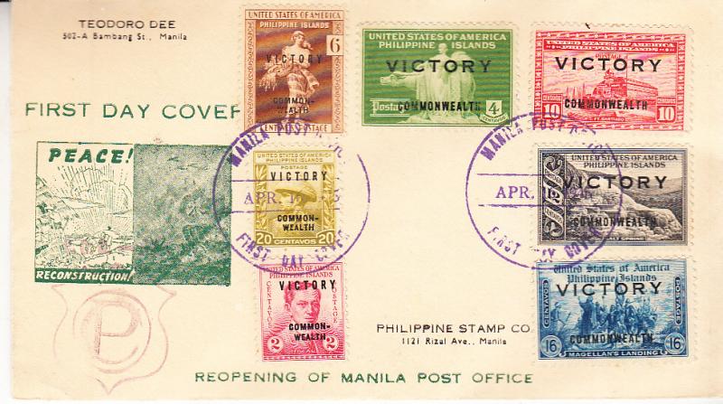 Phillipines #485-487,489-492 FDC