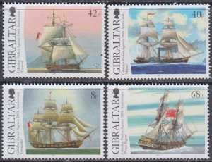 GIBRALTAR Sc  1044-7 CPL MNH SET of 4 - VARIOUS SAILING SHIPS