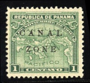 United States Possessions, Canal Zone #9b Cat$60, 1904 1c green, Zone in An...