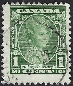 Canada #211 1¢ Princess Elizabeth (1935). Green. Used