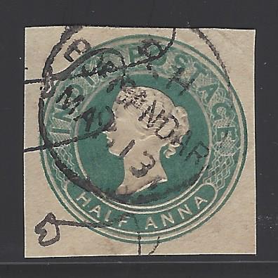 India H&G # B4, cut square pse postal stationary envelope,used, issued 1883
