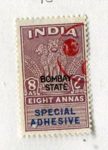 INDIA; 1950s early Bombay State Revenue fine used 8a. value