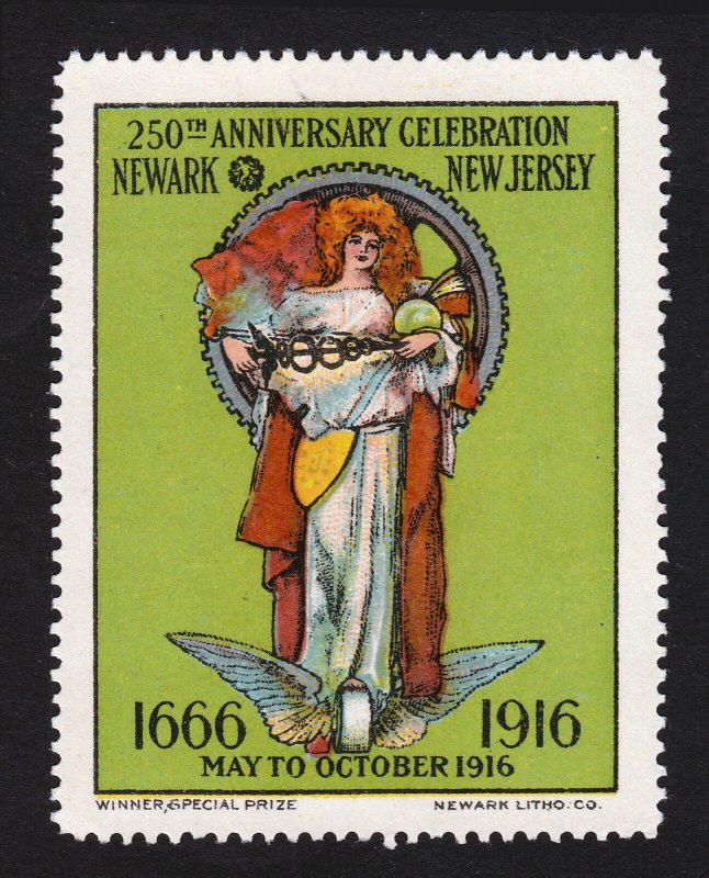 REKLAMEMARKE POSTER STAMP 250TH ANNIVERSARY CELEBRATION - NEWARK NEW JERSEY 1916