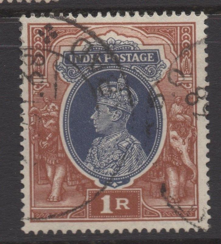 INDIA;   1937 early GVI issue fine used 1R. value