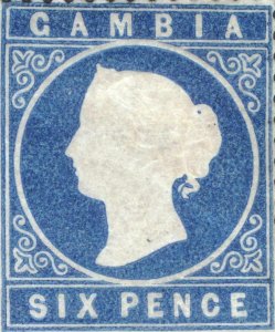 Gambia 1880 6d Blue P14 CCup SLOPING LABEL SG 18Bc Sc 10a LMM/MLH Cat£350($539)