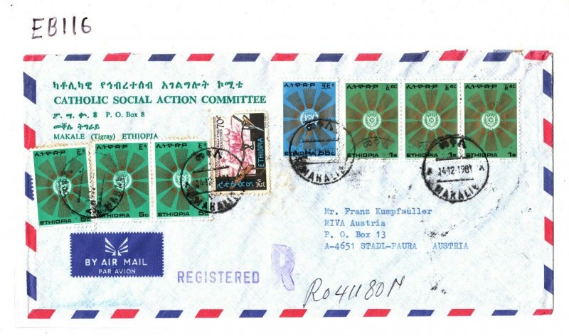 ETHIOPIA Cover Makale Registered *Catholic Social Action* MISSIONARY 1981 EB116