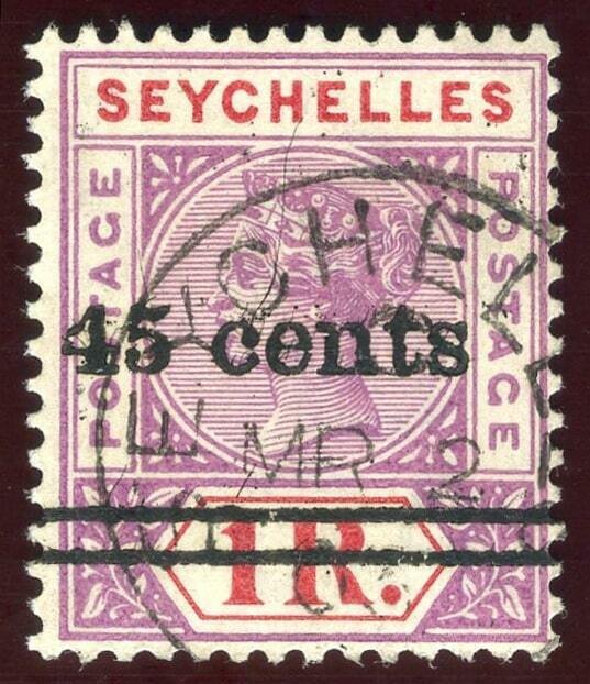 Seychelles 1902 QV 45c on 1r bright mauve & deep red VFU. SG 44. Sc 36.