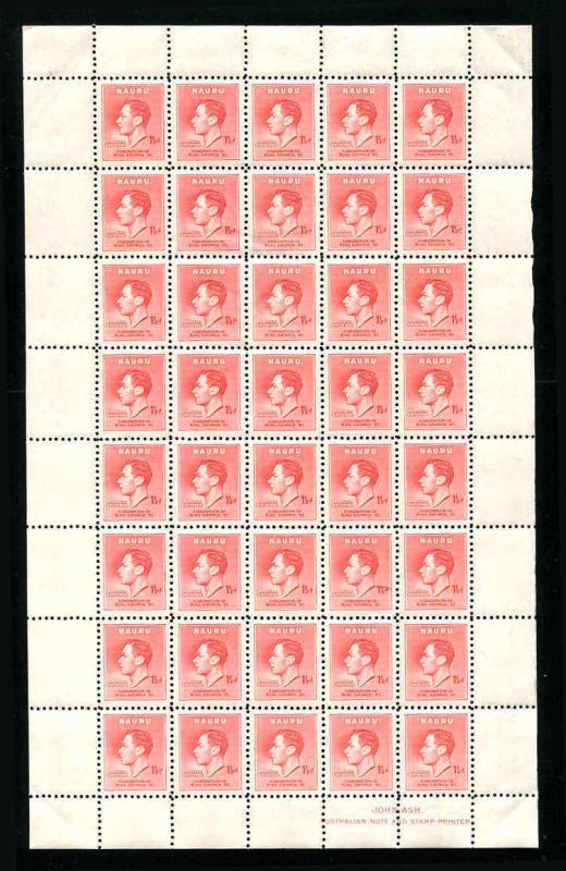 Nauru Stamps 1937 Full Sheets SG44-SG47 Sc 35 - 38 MNH Sheets of 40