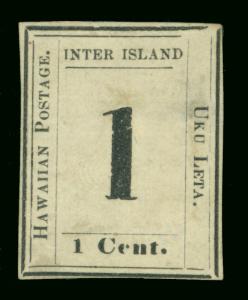 HAWAII 1864  Numerals  1c black  Type III - small o  Scott #23  mint MH