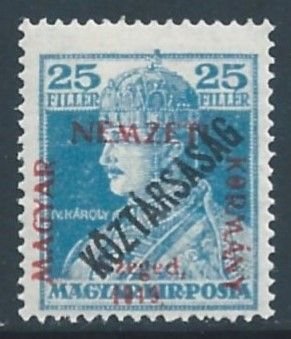 Hungary #11N29 MH 25f Charles IV Issue Ovptd. For Hungarian Nat'l Gov�...