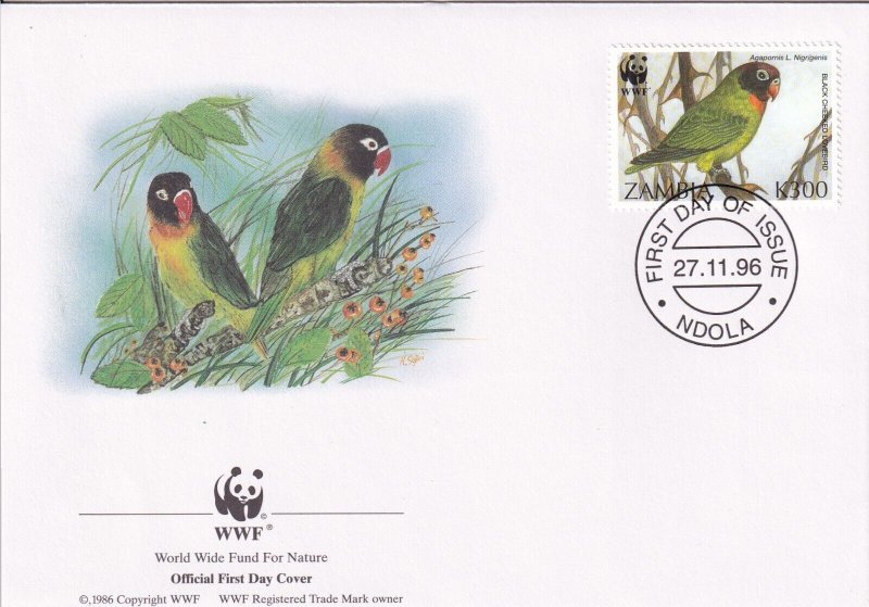 SA14 Zambia 1996 World Wide Fund - Birds, Lovebirds FDC