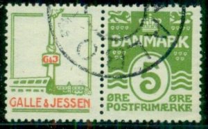 DENMARK (RE44) 5ore green, GALLE & JESSEN advertising pair used