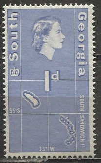 South Georgia; 1963; Sc. # 2; *+/MLH Single Stamp