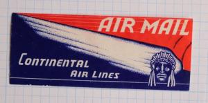 Airmail Etiquette Label seal Continental Airline Indian Chief ad used stamp