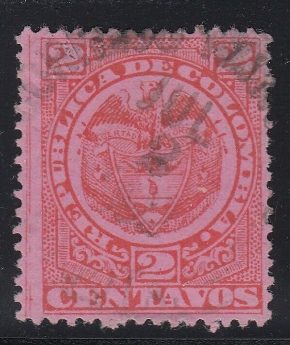 Colombia 1892-99 2c Red on Rose Used. Scott 149