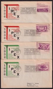 1936 TIPEX souvenir sheet singles Sc 778-26 & 26a with Linprint cachets set of 4