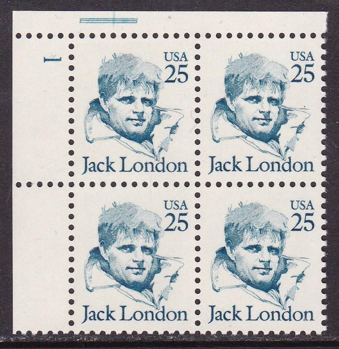 Great Americans Issue of 1986-94 25c Jack London Plate Number Block-4 VF/NH