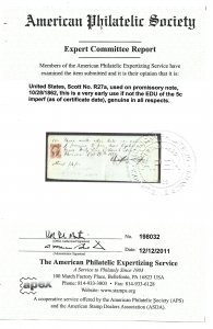 U.S Scott R27a EDU  used on note.