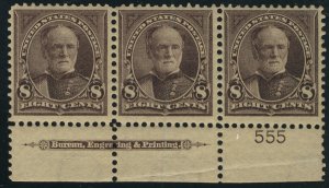 MALACK 272 VF OG 2 Hr, 1 H, Plate Strip of 3, nice! b6036