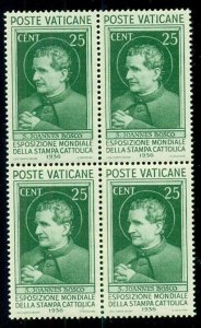 VATICAN CITY #49 25¢ St. John Bosco, Blk of 4, NH scarce, Scott for singles $524