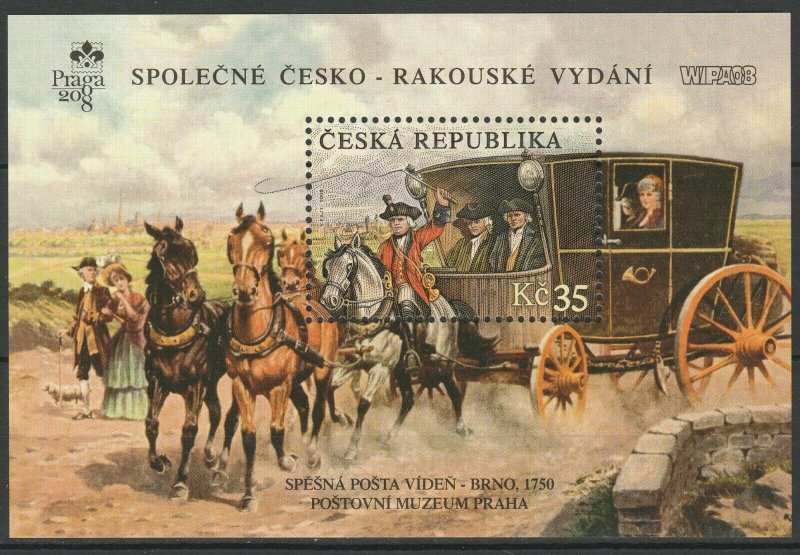 Czech Republic 2008 Historic Postal Vehicles, Horses joint Austria MNH Block