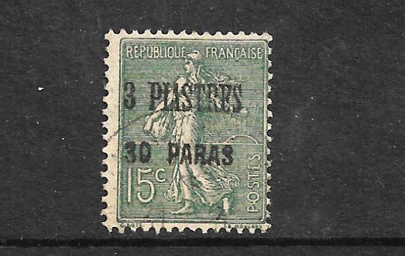 FRENCH PO TURKEY 1923  3pi 30pa GREEN   FU    SG 39