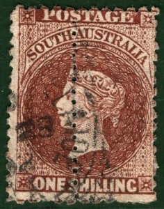 SOUTH AUSTRALIA States QV SG.83var 1s DOUBLE PERFORATION (1869) Used VFU GOLD120