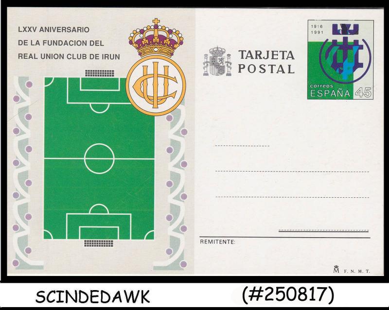 SPAIN 1991 75th ANNIV. OF FOUNDATION OF REAL UNION CLUB OF IRUN POSTCARD MINT