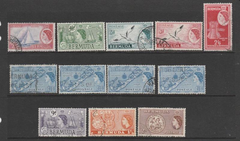 Bermuda 1953/62 Defs 12 vals to 2/- used generally Fine as shown