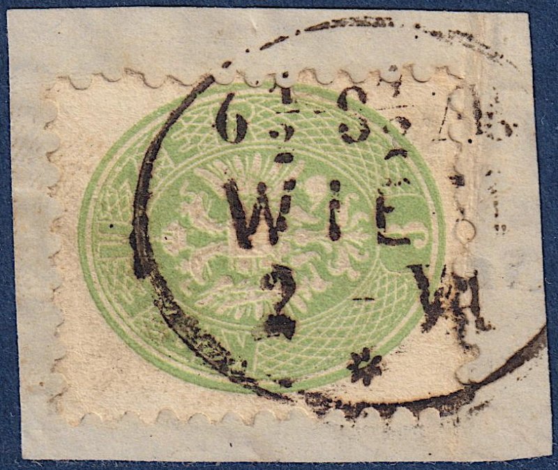 Austria - 1864 - Scott #23 - used on piece - WIEN oval pmk