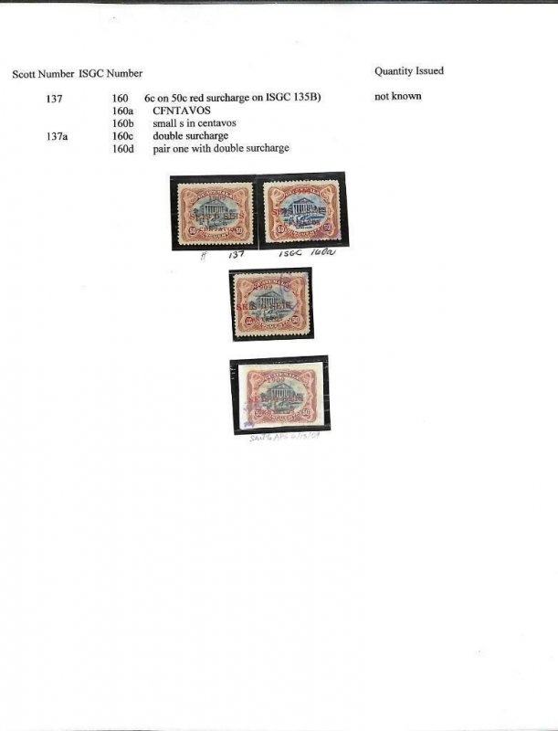 GUATEMALA SCOTT #137 VARIETIES UNUSED & USED STAMP GROUPING (x3) (1909)