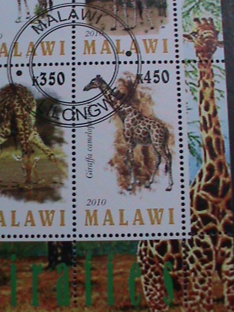 MALAWI -2010-PROTECTED ENDANGER ANIMALS-GIRAFFES-CTO SHEET VERY FINE