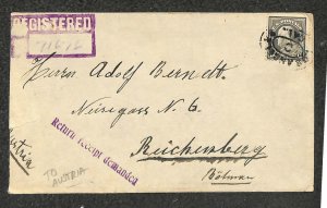 USA SCOTT #418 STAMP LOS ANGELES CALIFORNIA TO AUSTRIA REGISTERED COVER 1914