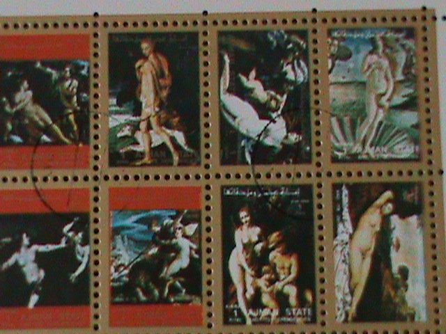 AJMAN-1971- FAMOUS NUDE PAINTING-CTO-MINI SHEET-FANCY CANCEL-VERY FINE