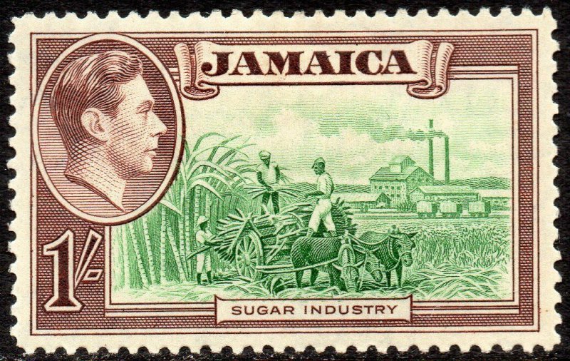 1938 Jamaica Sg 130 1s green and purple Mounted Mint 