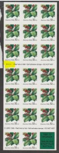 U.S. Scott #3177a Christmas Holly - Highlighted Plate #B3333 - Mint NH Booklet