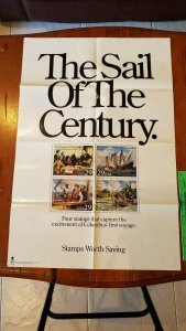 1992 SCOTT 2620-3 VOYAGES OF COLUMBUS HUGE USPS POST OFFICE POSTER 36 x 24 IN