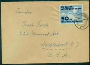 GERMANY DDR 1949 50pf (Scott #48) single usage on cover to U.S. Michel $81.00