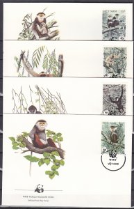 Vietnam Dem Rep., Scott cat. 1761-1764. WWF-Monkeys issue. 4 First day covers. ^