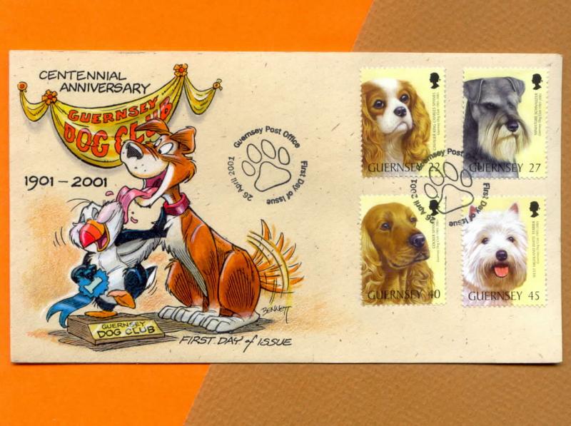 Guernsey Dog Show Centennial on Handcolored 'Puffin' FDC