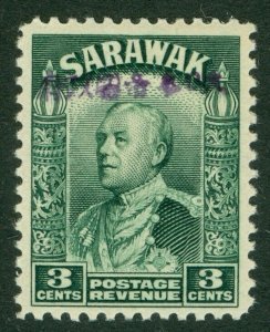 SG J5 Japanese occupation of Sarawak 1942. 3c green, handstamped type 1 in...