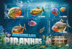 SIERRA LEONE 2016 SHEET PIRANHAS FISHES MARINE LIFE srl16317a