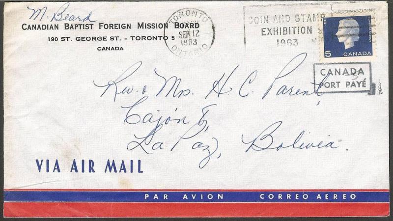 1963 Cameo Issue Short Paid Air Mail Cover To Bolivia